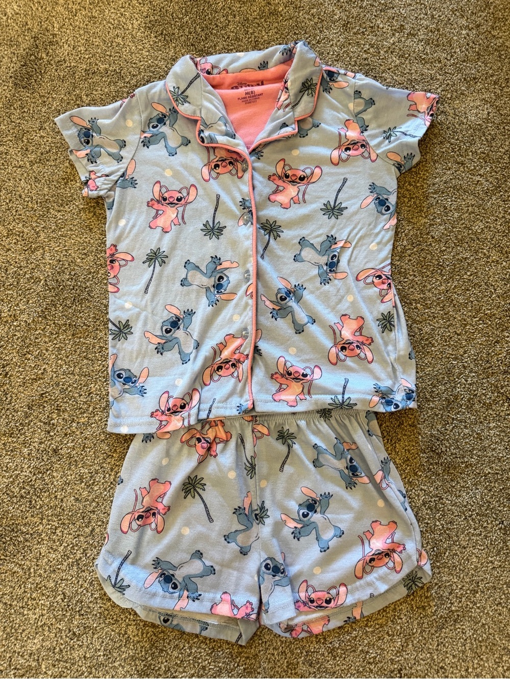 Disney Girls Light Blue & Pink Lilo & Stitch Short Pajama Set